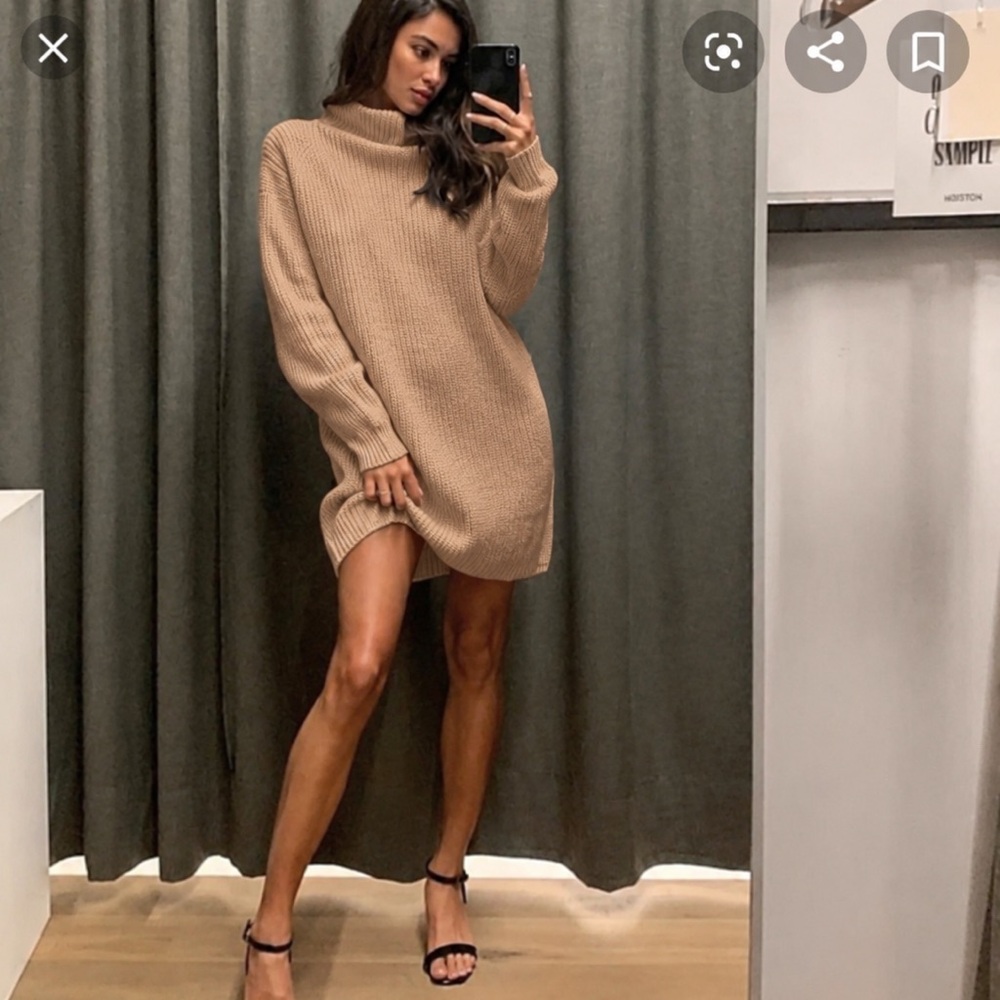 NEW Aritzia Wilfred MONTPELLIER DRESS Tan Brown 100% Merino Wool Sz Small Camel